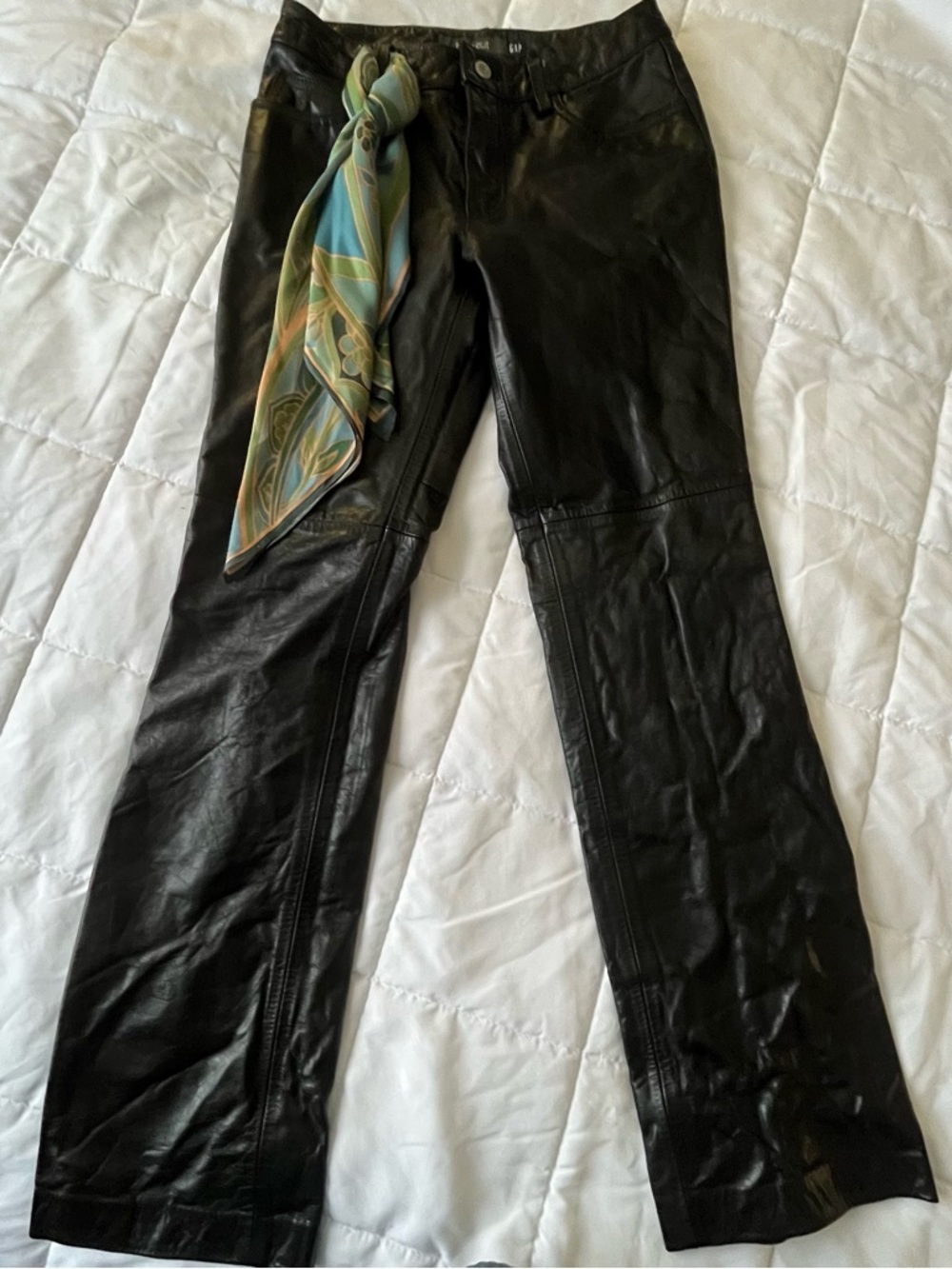 GAP Black Leather Bootcut Pants Y2K Low Rise Genuine Leather Size 2/28”
